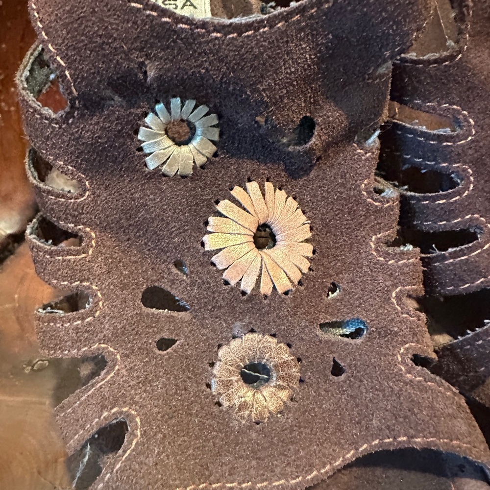 🤩Brown Suede Wooden 5 inch Platform Super Comfy 🌼 Floral Platform Shoes - Picture 10 of 14